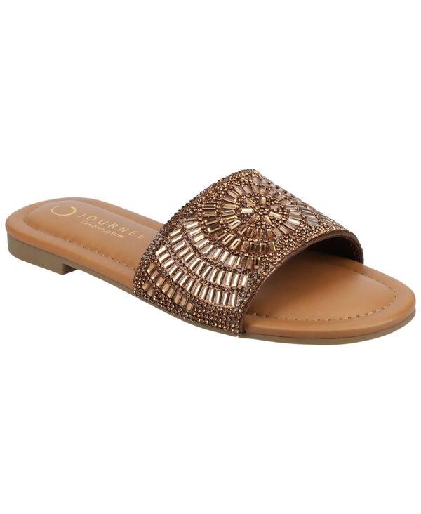 ジュルネ 寄せあわせ レディース シューズ スリッポン・ローファー サンダル トール Journee Collection Women\u0027s Maria Slip-On Metallic Beaded Slide Sandals Gold ゴールド