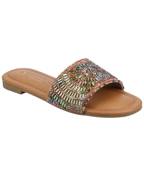 ジュルネ 寄せあわせ レディース シューズ スリッポン・ローファー サンダル トール Journee Collection Women\u0027s Maria Slip-On Metallic Beaded Slide Sandals Multi マルチ色合い