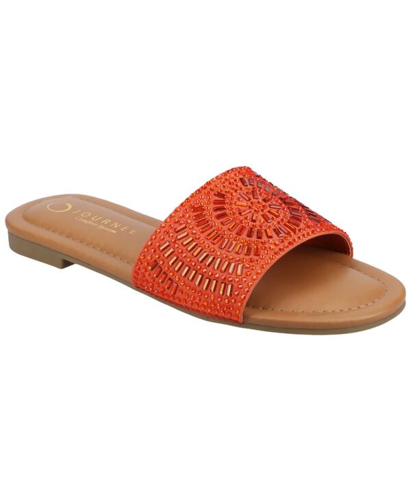 ジュルネ 寄せあわせ レディース シューズ スリッポン・ローファー サンダル トール Journee Collection Women\u0027s Maria Slip-On Metallic Beaded Slide Sandals Orange オレンジ色