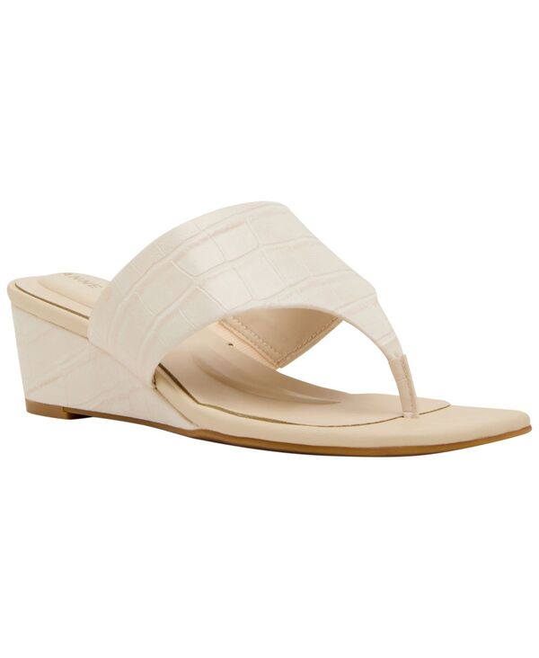 アンクライン レディース シューズ サンダル Anne Klein Anne Kling Women\u0027s Willing Thong Wedge Sandals Bone Croco