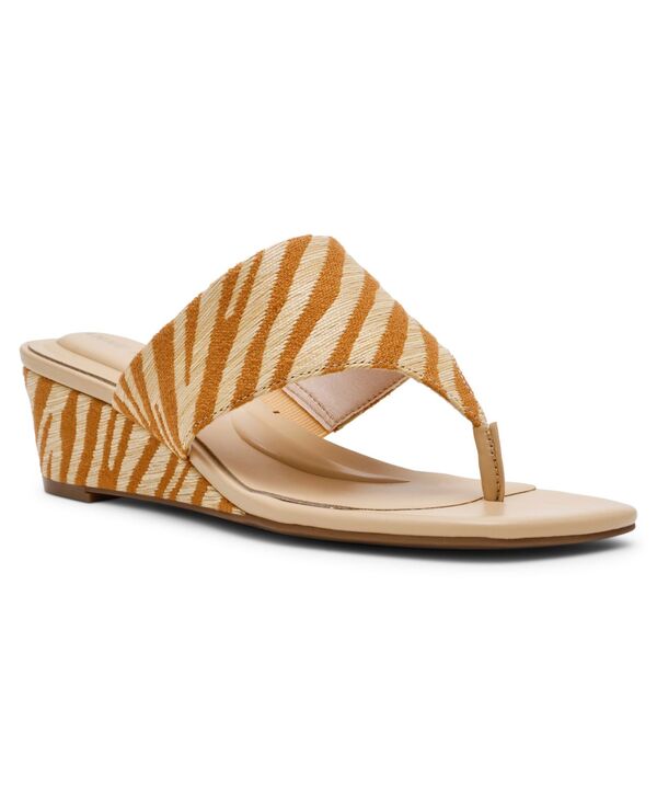 アンクライン レディース シューズ サンダル Anne Klein Anne Kling Women\u0027s Willing Thong Wedge Sandals Zebra 毛の荒物