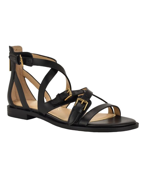 ゲス レディース シューズ サンダル GUESS Women\u0027s Yaristrappy Buckles Gladiator Flat Sandals Black 黒いこと