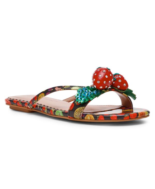 ベッツィジョンソン レディース シューズ サンダル Betsey Johnson Women\u0027s Garrik Strawberry Strappy Flat Sandals Black Multi 黒いこと