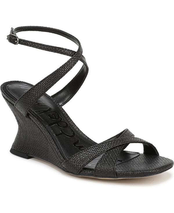サムエデルマン レディース シューズ サンダル Sam Edelman Women\u0027s Davi Strappy Wedge Sandals Black Faux Raffia 黒いこと
