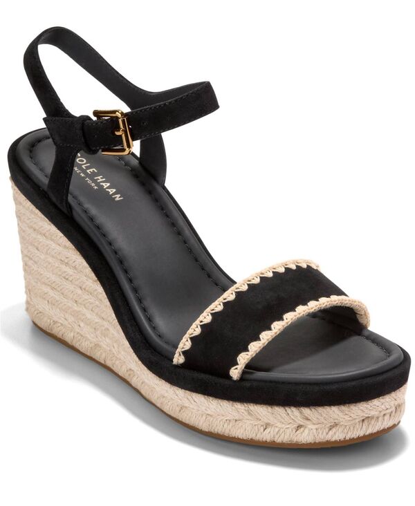 コールハーン レディース シューズ サンダル Cole Haan Women's Cloudfeel Asbury Espadrille Wedge Sandals Black Suede Natural Raffia ブラック|ReVida 店