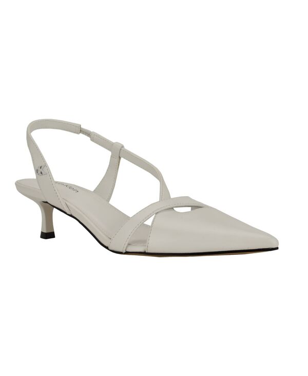 カルバンクライン レディース シューズ パンプス 非対称 踵 Calvin Klein Women\u0027s Arlannasymmetrical Kitten Heel Slingback Pumps White Leather 白いこと