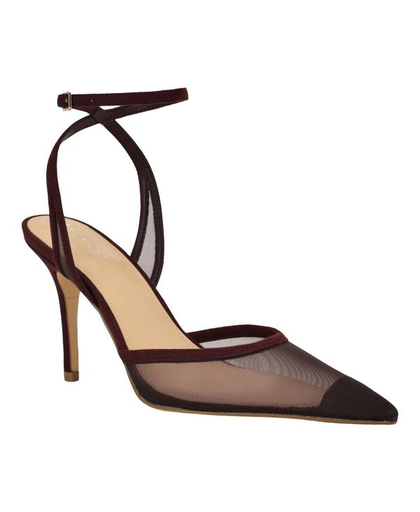 カルバンクライン レディース シューズ パンプス メッシュ アンクル Calvin Klein Women\u0027s Ozala Mesh Ankle Strap Stiletto Pumps Dark Red Mesh 赤いこと