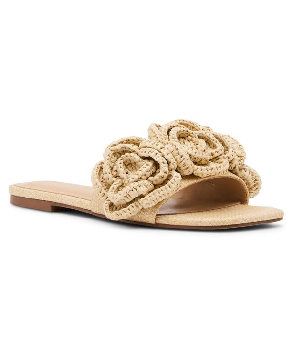 マッデンガール レディース シューズ サンダル Madden Girl Women\u0027s Marisol Raffia Flower Slide Sandals Natural Floral Raffia