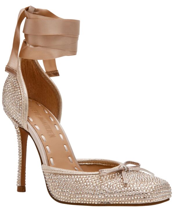 スティーブ マデン レディース シューズ パンプス スピード競技 踵 Steve Madden Women\u0027s Larina-R Lace-Up High-Heel Ballet Pumps Champagne Rhinestone 三鞭酒