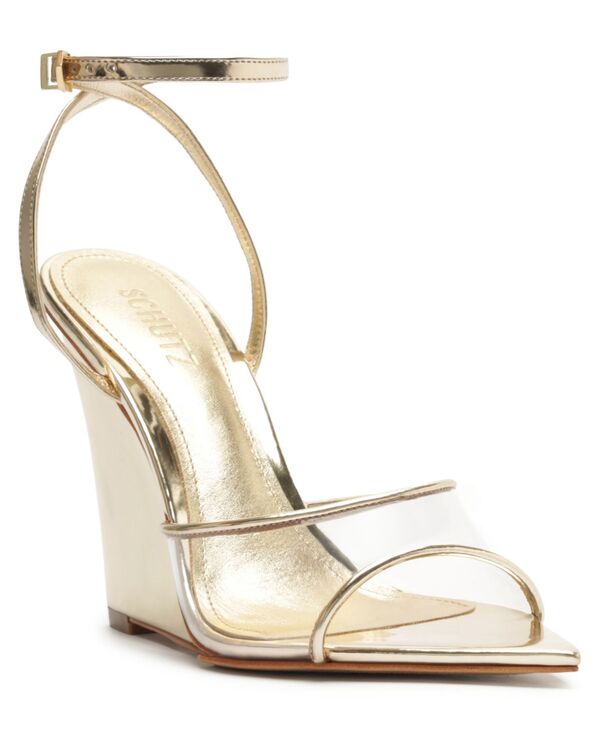 シュッツ レディース シューズ サンダル Schutz Women's Elodie Vinyl Pointed Toe Wedge Sandals Transparent/Platina｜ReVida 店