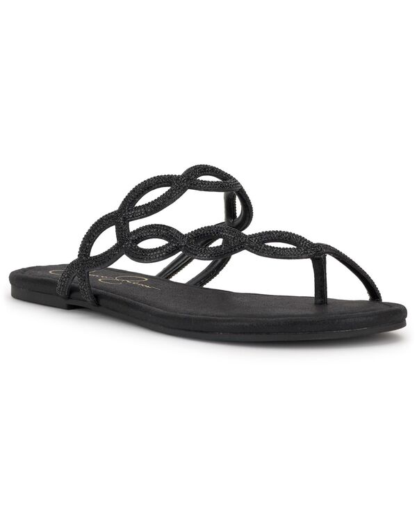 ジェシカシンプソン レディース シューズ サンダル Jessica Simpson Women\u0027s Aloni Braided Toe Ring Flat Sandals Black Shimmer Sand 黒いこと