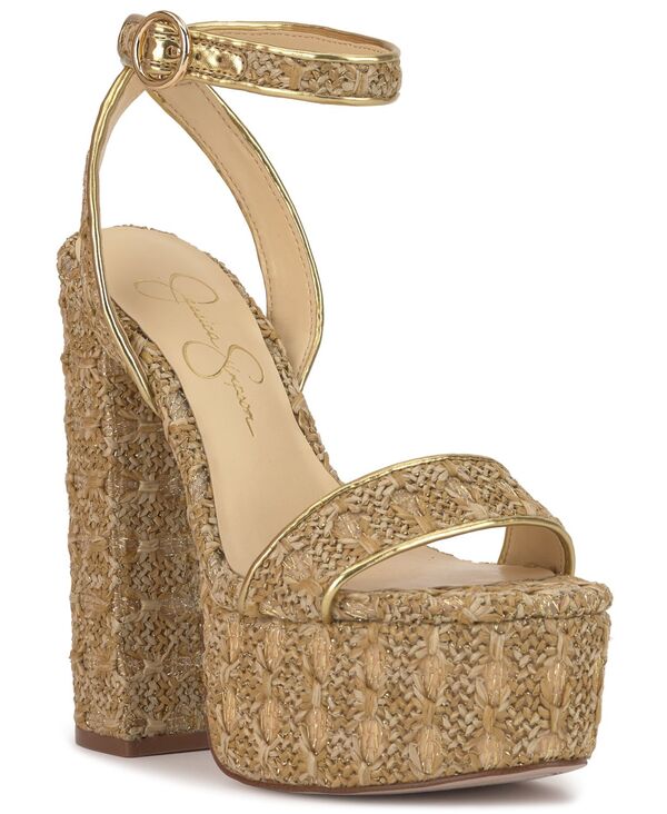 ジェシカシンプソン レディース シューズ サンダル プラットホーム 踵 Jessica Simpson Women\u0027s Axtyn Platform Block-Heel Sandals Natural/Gold Raffia ゴールド