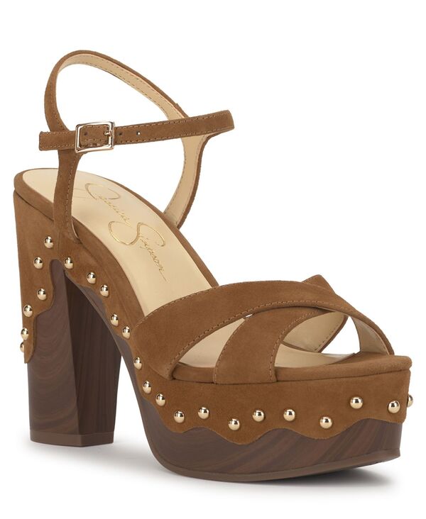 ジェシカシンプソン レディース シューズ サンダル プラットホーム Jessica Simpson Women\u0027samintia Studded Wooden Platform Sandals Tuscan Tan Suede タン