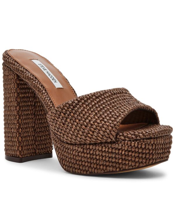 スティーブ マデン レディース シューズ サンダル プラットホーム 踵 Steve Madden Women\u0027s Joel Platform Block Heel Dressandals Brown Raffia 赤銅色