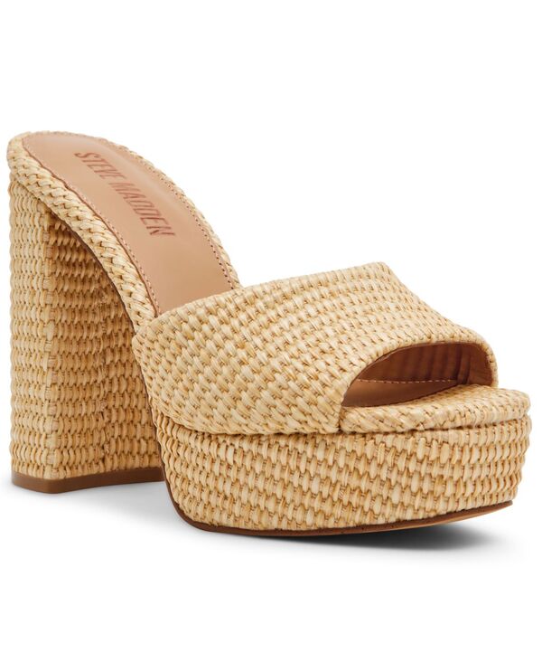 スティーブ マデン レディース シューズ サンダル プラットホーム 踵 Steve Madden Women\u0027s Joel Platform Block Heel Dressandals Natural Raffia