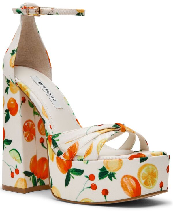スティーブ マデン レディース シューズ サンダル プラットホーム 踵 Steve Madden Women\u0027s Retro Strappy Block Heel Platform Dressandals Fruit Multi マルチ色つや