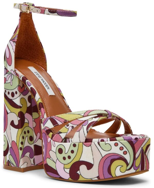スティーブ マデン レディース シューズ サンダル プラットホーム 踵 Steve Madden Women\u0027s Retro Strappy Block Heel Platform Dressandals Pink Paisley Multi サクラ色
