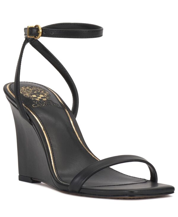 ヴィンスカムート レディース シューズ サンダル Vince Camuto Women\u0027s Ambee Square Toe Wedge Sandals Black Leather 黒いこと