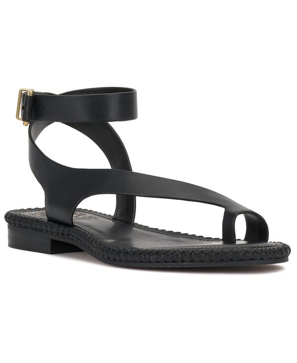 ヴィンスカムート レディース シューズ サンダル Vince Camuto Women's Libahs Braided Toe-Loop Round Toe Flat Sandals Black Leather ブラック｜ReVida 店