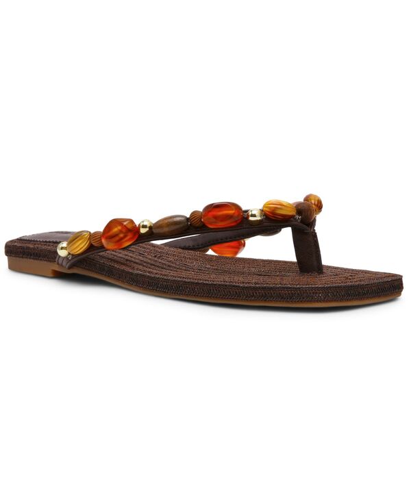 スティーブ マデン レディース シューズ サンダル Steve Madden Women\u0027s Marblembellished Square Toe Thong Sandals Brown Multi 赤銅色