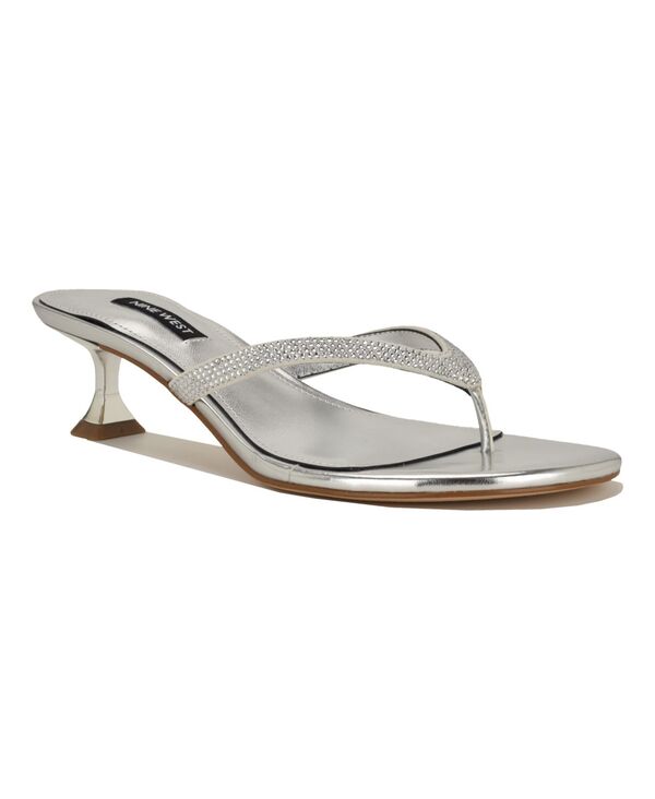 ナインウェスト レディース シューズ サンダル 踵 Nine West Women\u0027s Cruise Thong Kitten Heel Dressandalsilverhinestone しろがね色