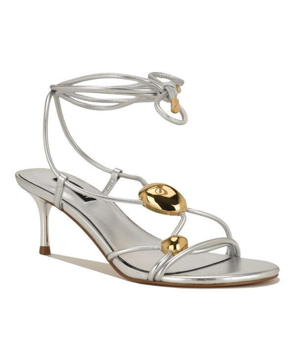 ナインウェスト レディース シューズ サンダル Nine West Women\u0027s Greska Strappy Ornamented Tie-Up Dressandalsilver しろがね色