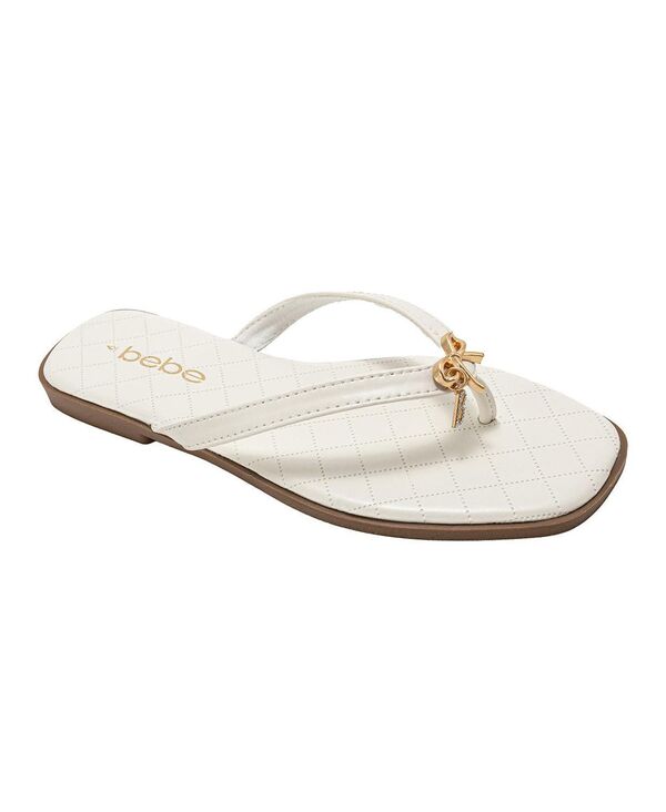ベベ レディース シューズ サンダル Bebe Women\u0027s Bow Charm Flat Sandals White 白いこと