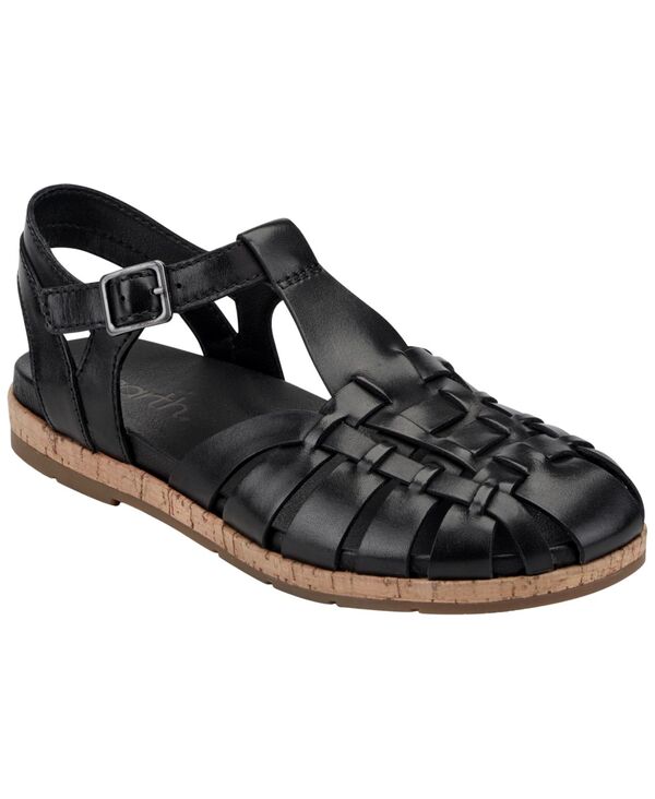 地べた レディース シューズ サンダル Earth Women\u0027s Alazia Flat Fisherman Sandals Black Leather 黒いこと