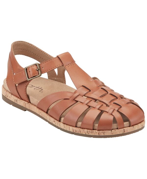 地べた レディース シューズ サンダル Earth Women\u0027s Alazia Flat Fisherman Sandals Cognac Leather