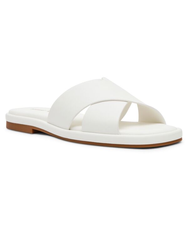 アンクライン レディース シューズ サンダル Anne Klein Women's Khloe Crossband Slide Flat Sandals White ホワイト|ReVida 店