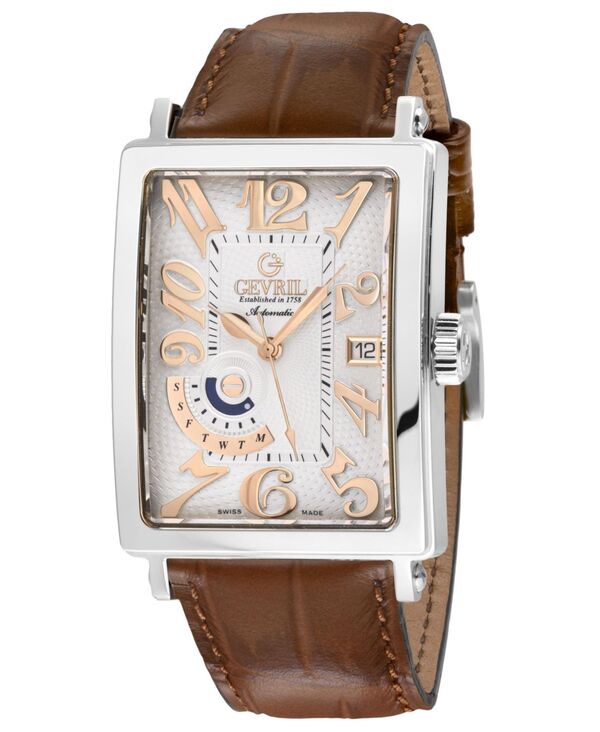 ジェビル メンズ 佩び物 ウォッチ なめし革 Gevril Men\u0027s Avenue of Americaswiss Automatic Italian Leather Strap Watch Silver しろがね色