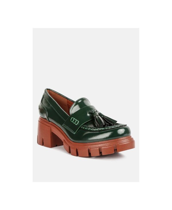 ロンドンラグ レディース シューズ スリッポン・ローファー プラットホーム London Rag Womens Jonah Platform Loafer Dark green faux leather 緑であること