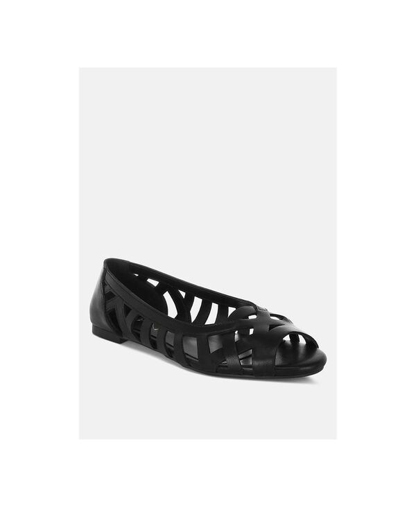 ロンドンラグ レディース シューズ パンプス London Rag Womens Moira Woven Peep Toe Flats Black 黒いこと