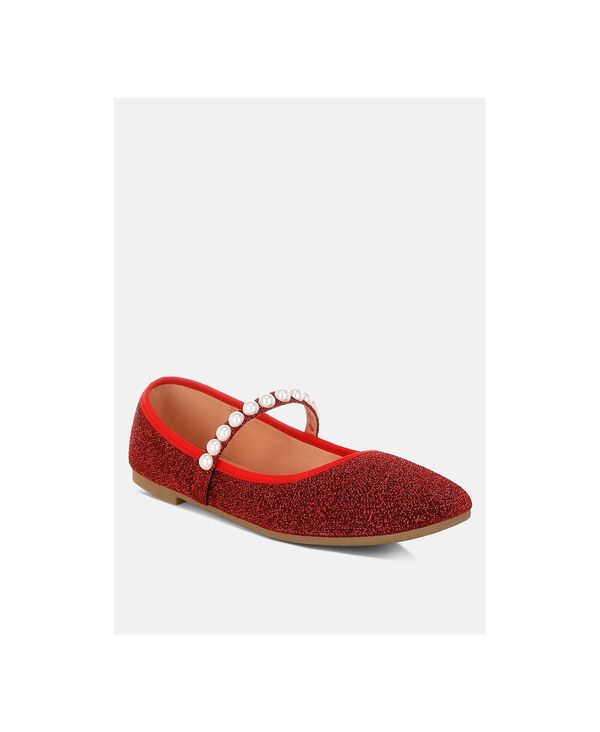 ロンドンラグ レディース シューズ パンプス London Rag Womens Corphee Pearl Strapped Glitter Ballerinas Red glitter 赤いこと