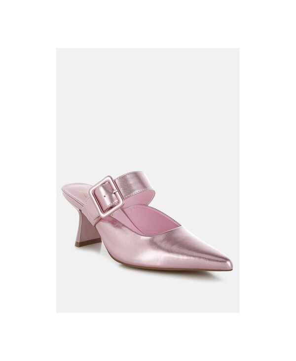 ロンドンラグ レディース シューズ サンダル ヒール London Rag Women's Bismi Large Buckle Kitten Heel Mules Pink faux leather ピンク|ReVida 店