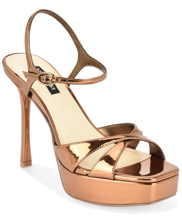 ナインウェスト レディース シューズ サンダル Nine West Women\u0027s Tatesquare Toe High Stiletto Dressandals Bronze Mirror Metallic メタリック