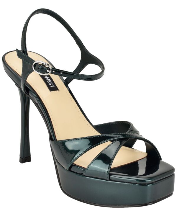 ナインウェスト レディース シューズ サンダル Nine West Women\u0027s Tatesquare Toe High Stiletto Dressandals Teal Mirror Metallic ティール