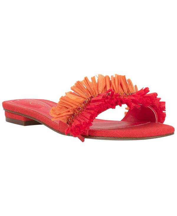 ジェシカシンプソン レディース シューズ サンダル フリンジ Jessica Simpson Women\u0027s Danive Raffia Fringe Flat Slide Sandals Poppy Papaya Raffia