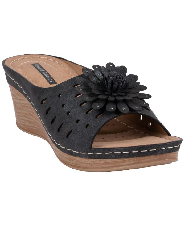ジーシーシューズ レディース サンダル 御花柄 御花 GC Shoes Women\u0027s Mayday Floral Wedge Sandals Black 黒いこと
