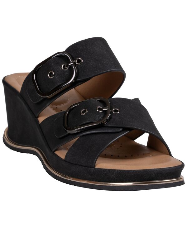 ジーシーシューズ レディース サンダル GC Shoes Women\u0027s Olana Buckle Round Toe Wedge Sandals Black 黒いこと