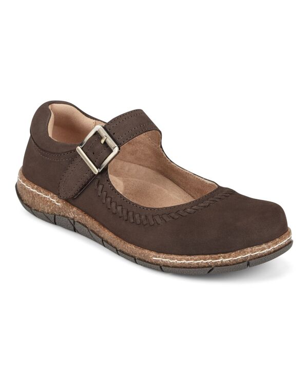 地びた レディース シューズ パンプス Earth Women\u0027s Erie Round Toe Mary Jane Flats Dark Brown Leather 赤銅色