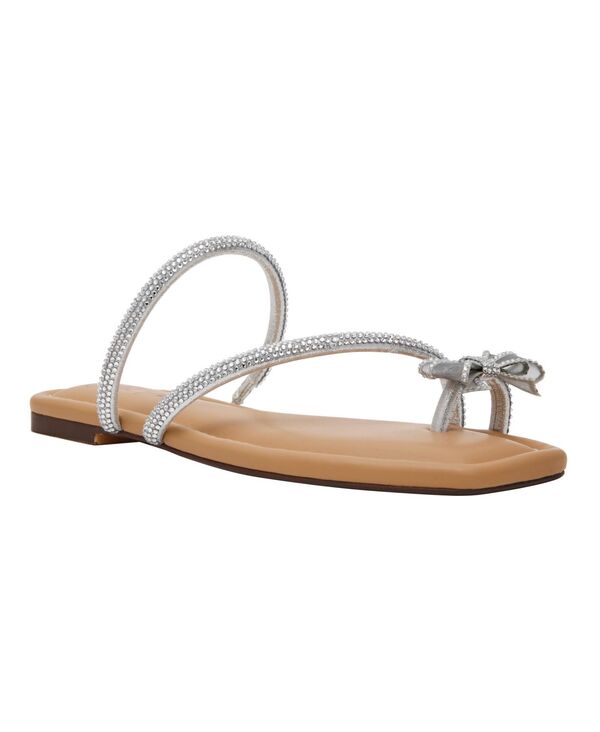 ワイルド 二人組 レディース シューズ サンダル Wild Pair Women\u0027s Eliana Rhinestone Bow Flat Sandalsilver Metallic しろがね色