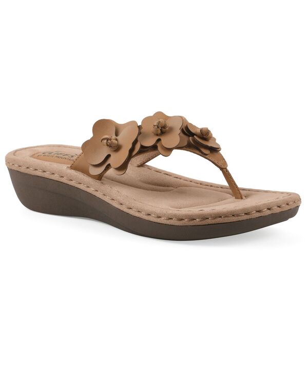 クリフバイホワイトマウンテン レディース シューズ サンダル お花柄 お花 Cliffs by White Mountain Women\u0027s Cassilia Floral Wedge Sandals Cashew Burnished Smooth