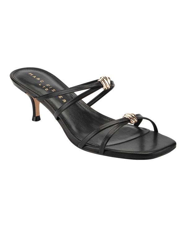 目じるし・フィッシャー レディース シューズ サンダル 踵 Marc Fisher LTD Women\u0027s Baizel Strappy Kitten Heel Dressandals Black Leather 黒いこと