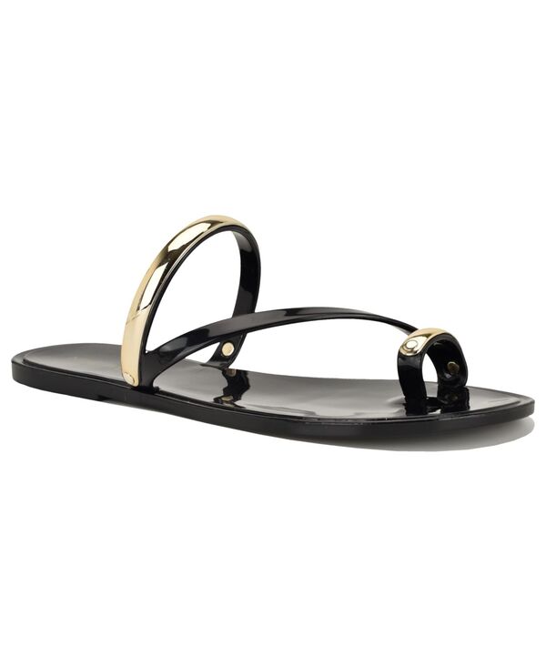 ナインウェスト レディース シューズ サンダル Nine West Women\u0027seashell Ornamented Toe Ring Flat Sandals Black/Gold 黒いこと