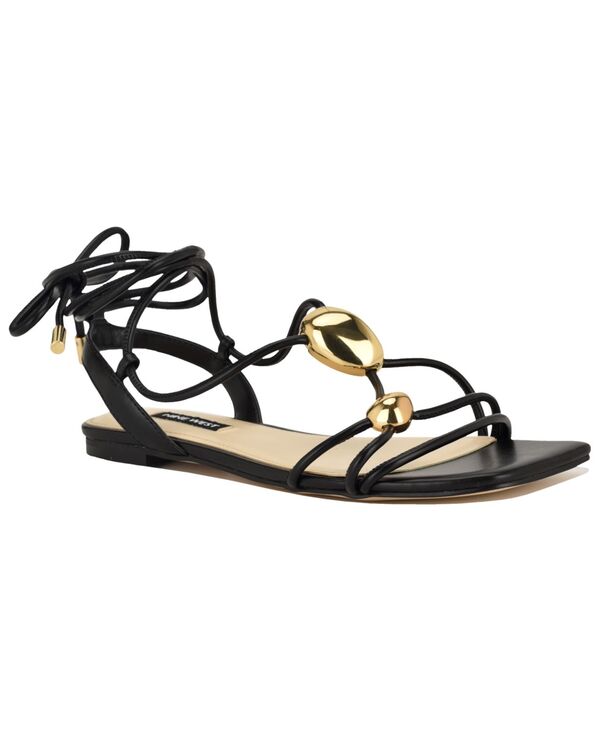 ナインウェスト レディース シューズ サンダル Nine West Women\u0027s Niraa Strappy Ornamented Flatie-Up Sandals Black 黒いこと