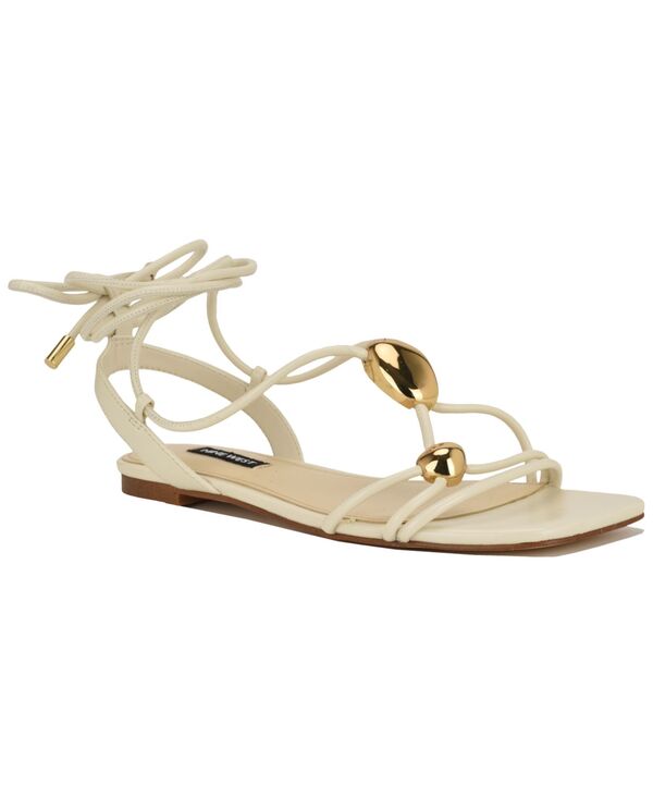 ナインウェスト レディース シューズ サンダル Nine West Women\u0027s Niraa Strappy Ornamented Flatie-Up Sandals Cream 皮膚軟化剤