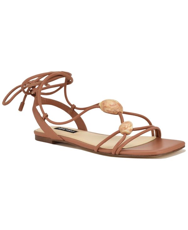 ナインウェスト レディース シューズ サンダル Nine West Women\u0027s Niraa Strappy Ornamented Flatie-Up Sandals Medium Brown 赤銅色