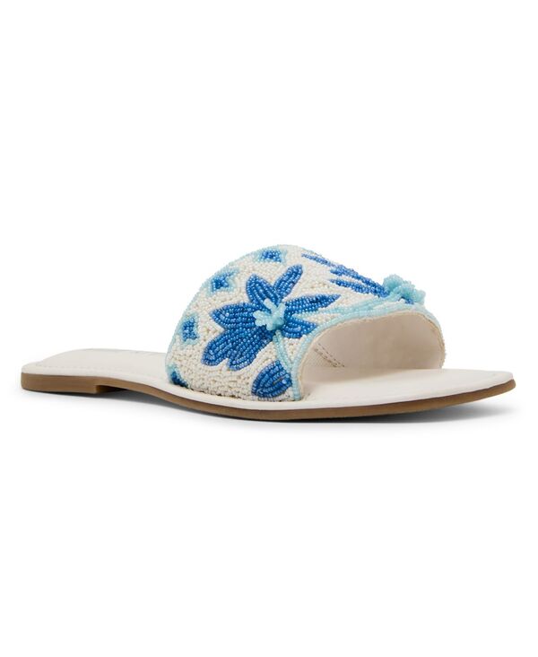アンクライン レディース シューズ サンダル Anne Klein Women\u0027s Brianne Beaded Slide Flat Sandals White \u0026 Blue 白いこと