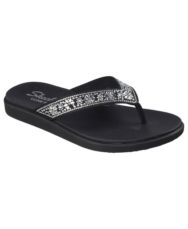 スケッチャーズ レディース シューズ スニーカー サンダル Skechers Women ’ s Meditation Luxe - Sunny Glow Flip-Flop Thong Sandals from Finish Line Black 黒いこと